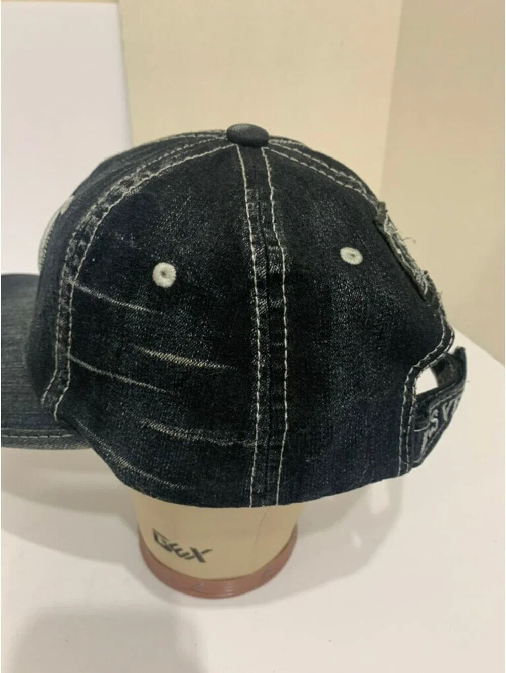 Robin Ruth Las Vegas NV Black Distressed Denim Embroidered Baseball Cap Hat